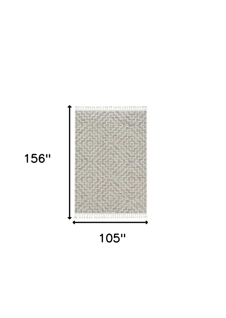 9' X 13' Gray And Ivory Geometric Area Rug With Fringe