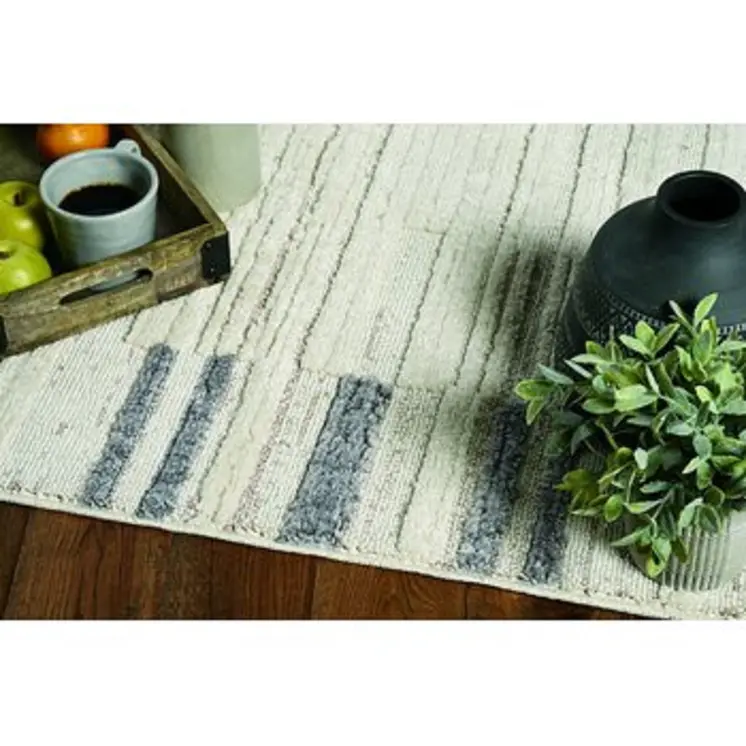 8' Gray And Ivory Abstract Runner Rug