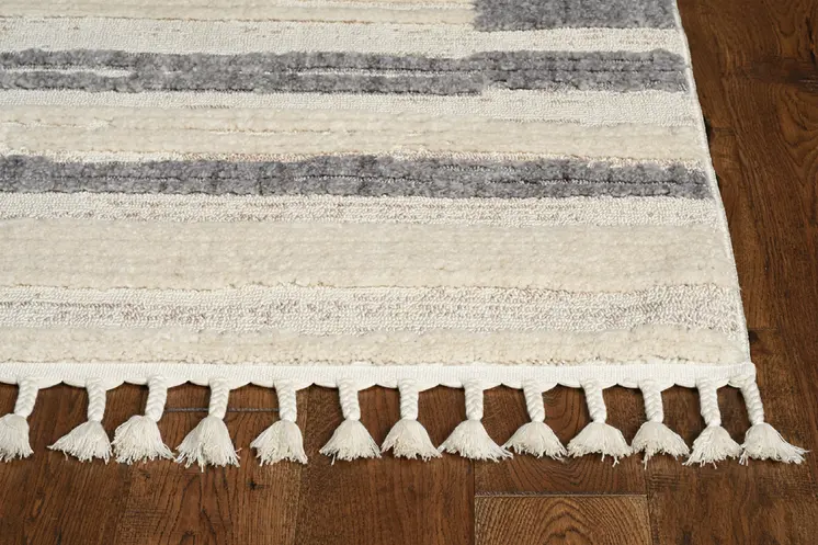 8' Gray And Ivory Abstract Runner Rug