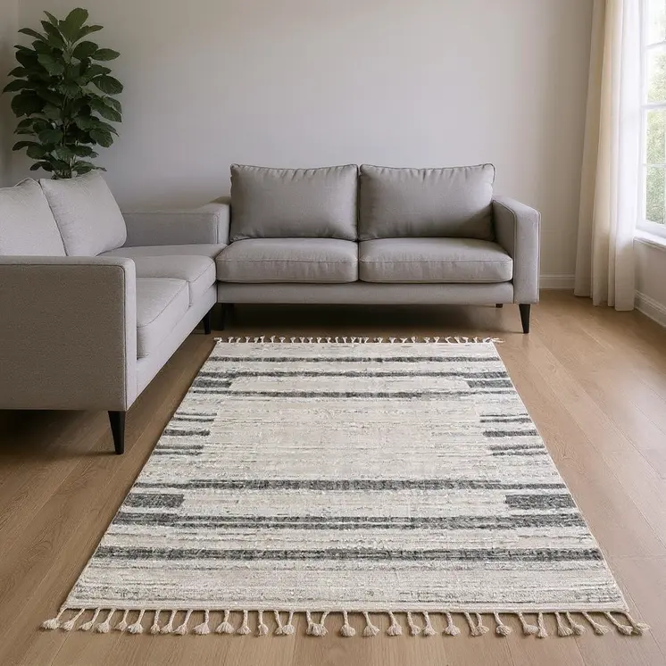 8' X 11' Gray And Ivory Abstract Area Rug