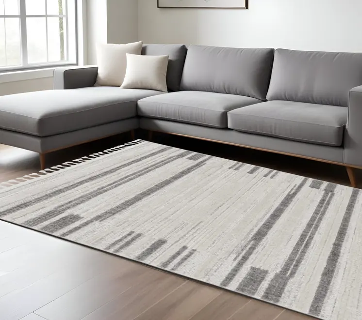 8' X 11' Gray And Ivory Abstract Area Rug