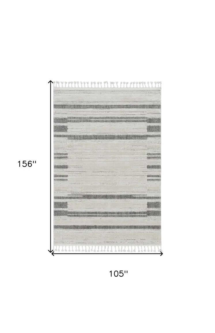 9' X 13' Ivory Grey Machine Woven Abstract Color Block Indoor Area Rug