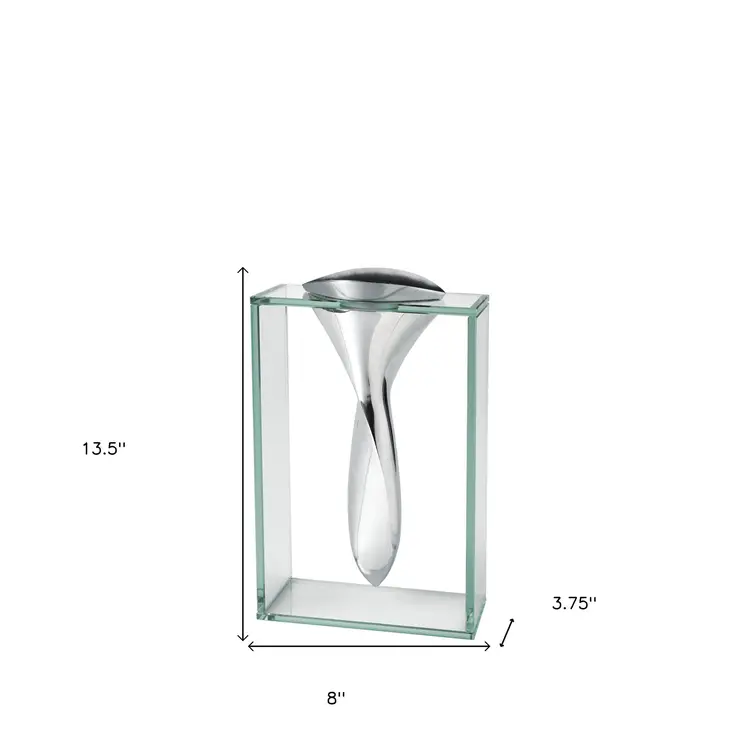 14" Clear Cylinder Aluminum And Crystal Glass Table Vase