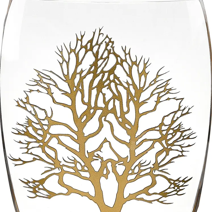 12" Clear And Gold Tree Of Life Oval Lead Free Crystal Table Vase