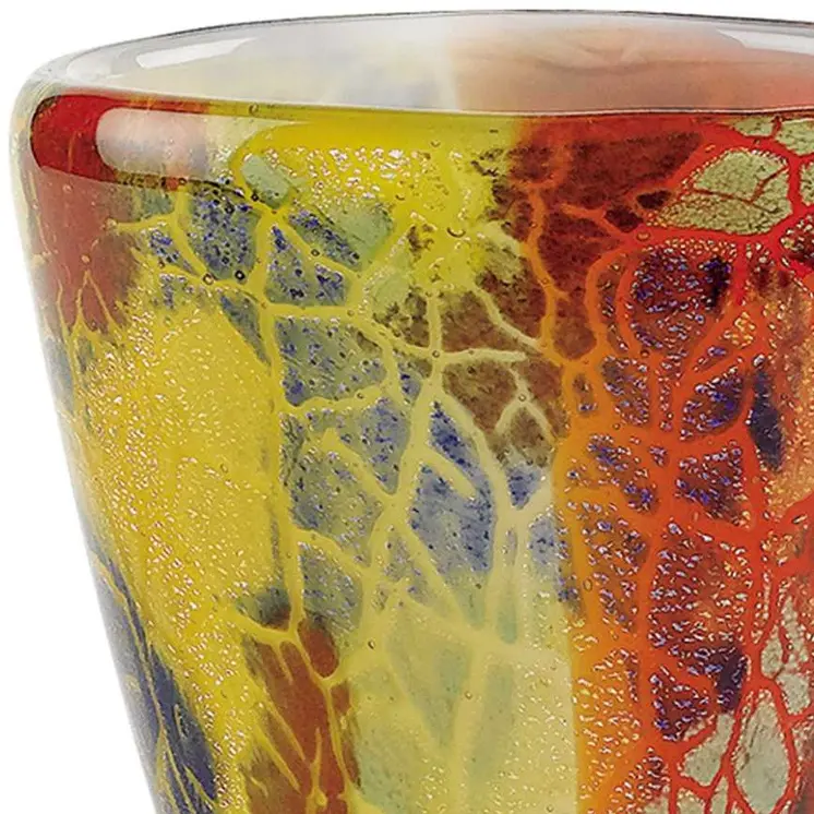 8" Orange Red and Yellow Murano Glass Abstract Oval Table Vase