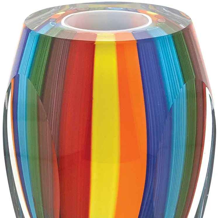 6" Blue Clear Red And Yellow Cylinder Crystal Glass Table Vase