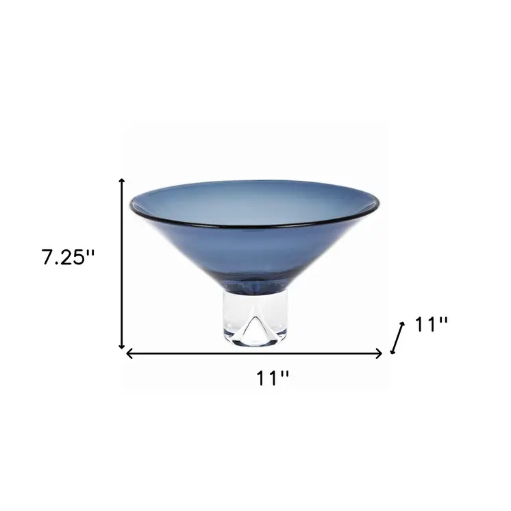11" Blue Mouth Blown Crystal Round Pedestal Centerpiece Bowl