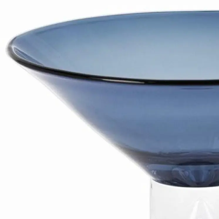 11" Blue Mouth Blown Crystal Round Pedestal Centerpiece Bowl