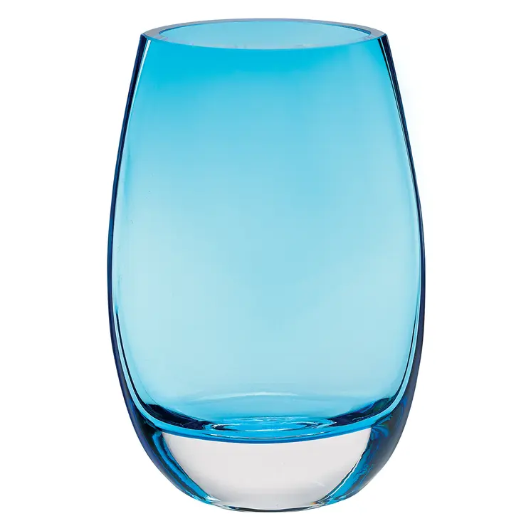 8" Aqua Blue And Clear Oval Lead Free Crystal Table Vase