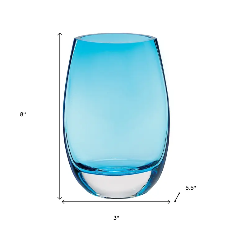8" Aqua Blue And Clear Oval Lead Free Crystal Table Vase