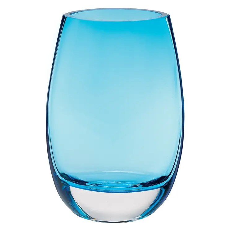 8" Aqua Blue And Clear Oval Lead Free Crystal Table Vase
