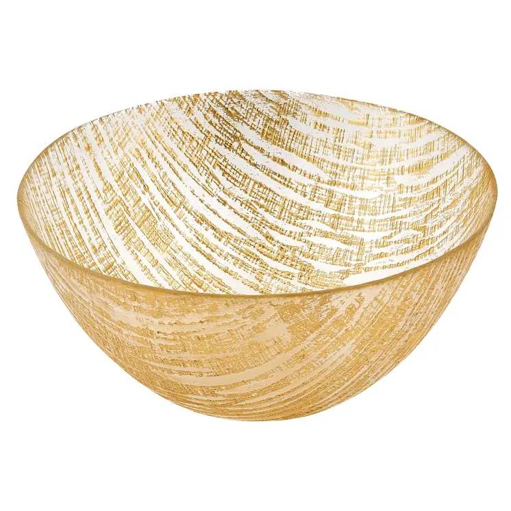 8 Hand Crafted Glass Gold Accent Salad Or Serving Bowl
