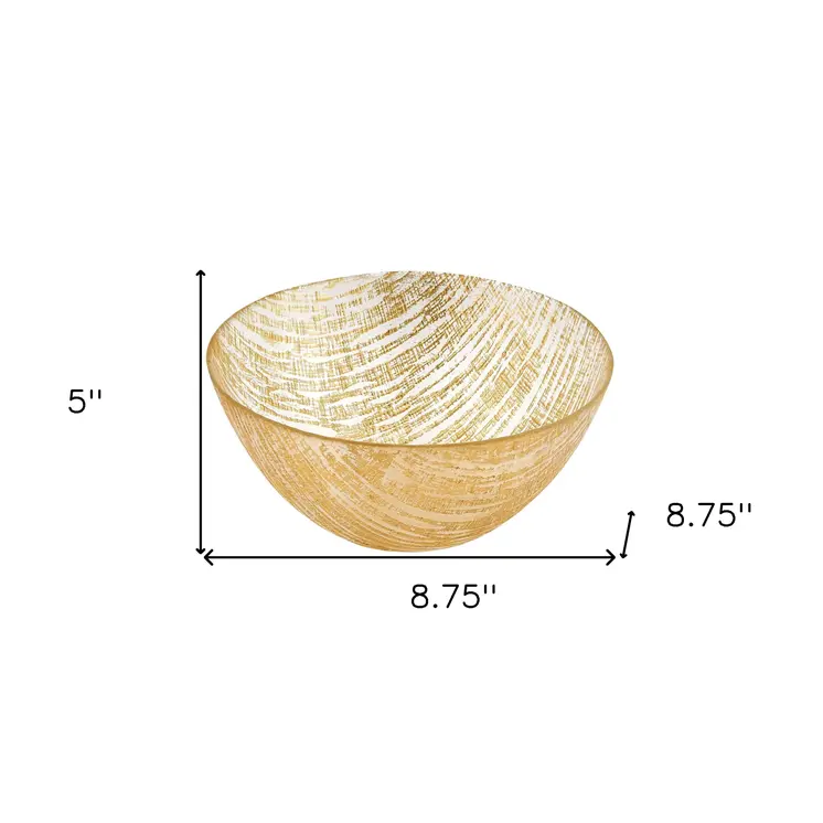 8 Hand Crafted Glass Gold Accent Salad Or Serving Bowl