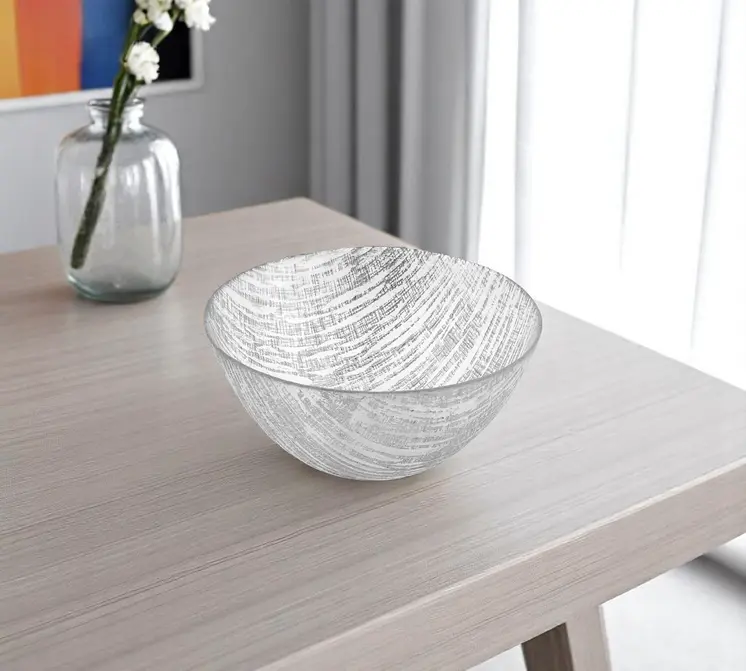 9" Clear And Silver Lead Free Crystal Round Serving Bowl