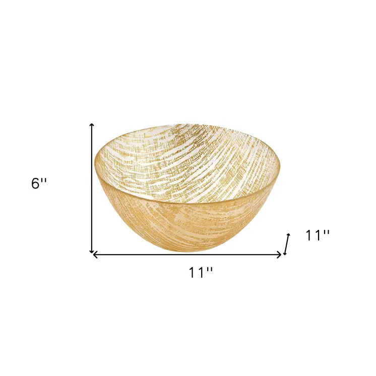 11 Hand Crafted Glass Gold Accent Salad Or Serving Bowl