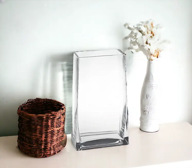 8" Crystal Glass Clear Rectangle Table Vase