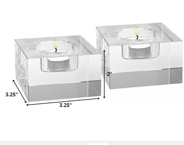 Hand Crafted Crystal Block Pair Of Tlite Holders