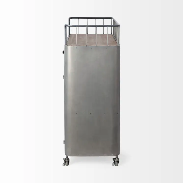35" Gray Steel Metal And Wood Rolling Kitchen Bar Cart
