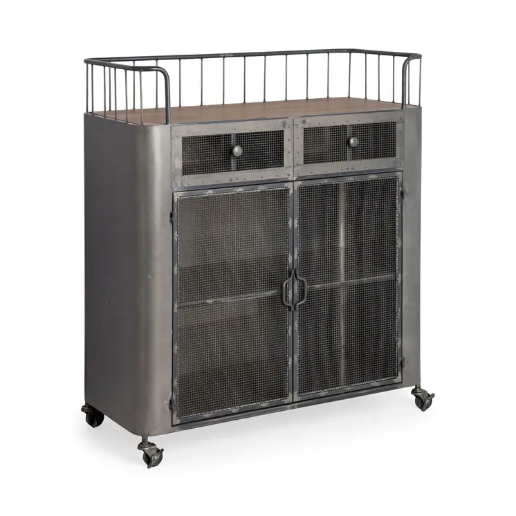 35" Gray Steel Metal And Wood Rolling Kitchen Bar Cart