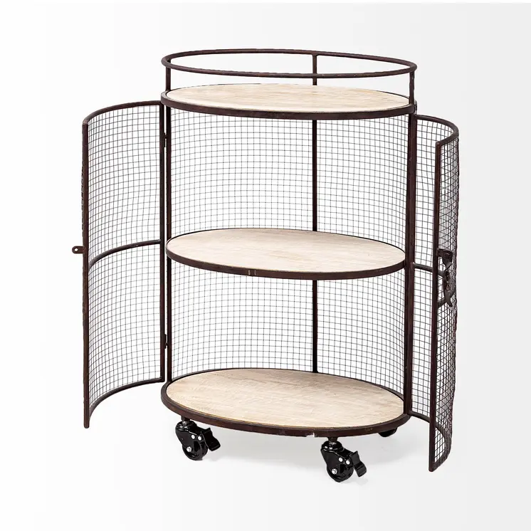 Cylindrical Matte Black Metal Bar Cart