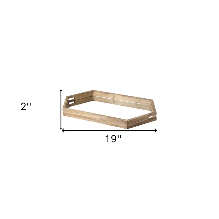 19" Natural and Brown Hexagon Wood Indoor Outdoor Tray With Handles