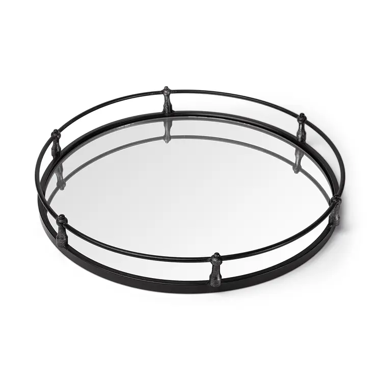 24" Silver Round Metal Indoor Outdoor Tray With Handles