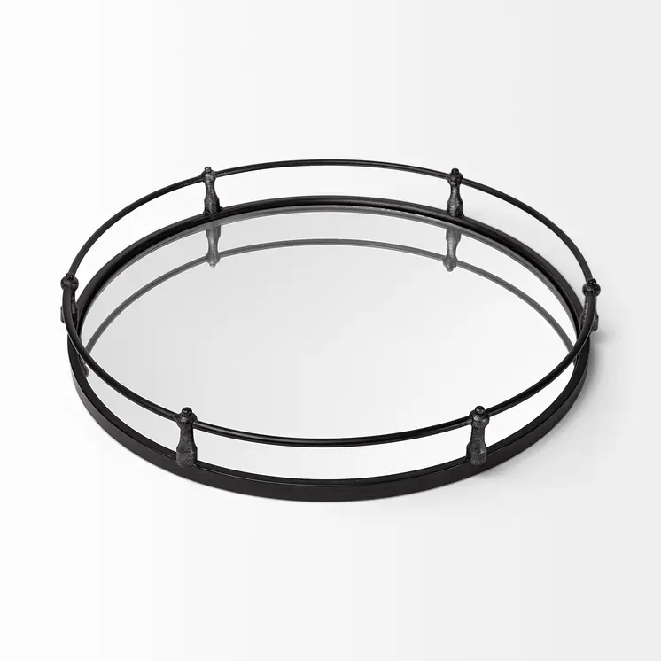 24" Silver Round Metal Indoor Outdoor Tray With Handles