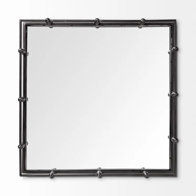 Natural Finish Metal With Mirrored Glass Bottom And Railing Handle Tray