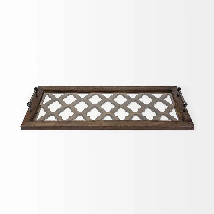 35" Silver Wood Indoor Outdoor Tray With Handles