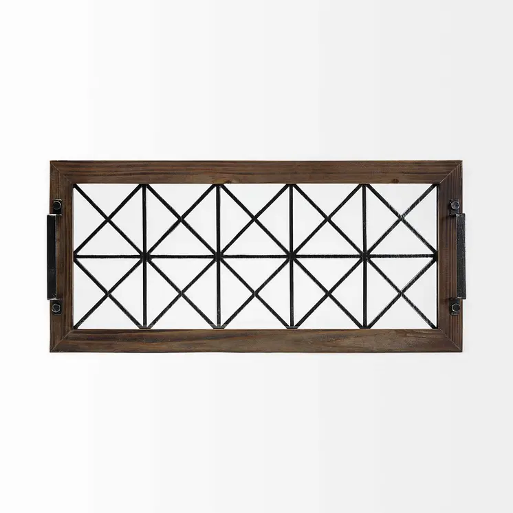 28" Brown Wood Indoor Outdoor Tray With Handles
