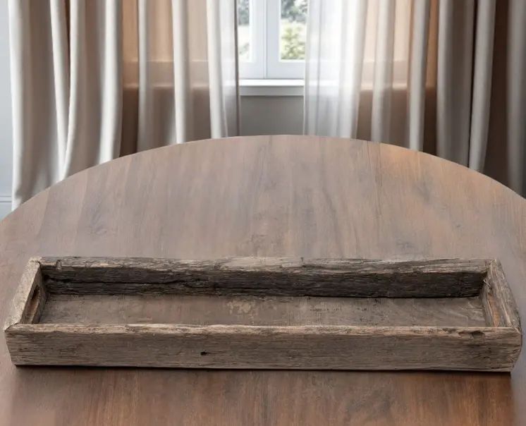 30" Brown Wood Indoor Outdoor Tray With Handles
