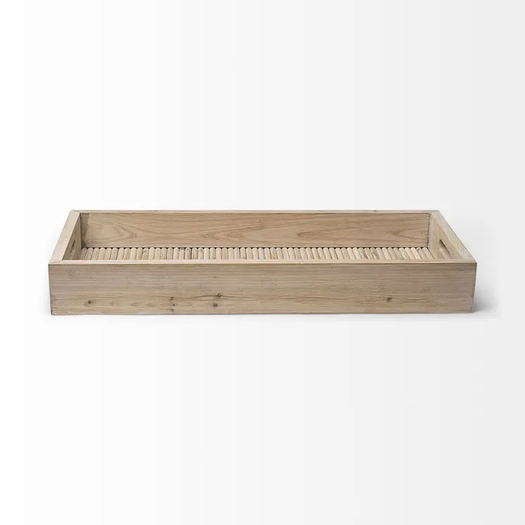 28" Natural Wood Indoor Outdoor Tray With Handles