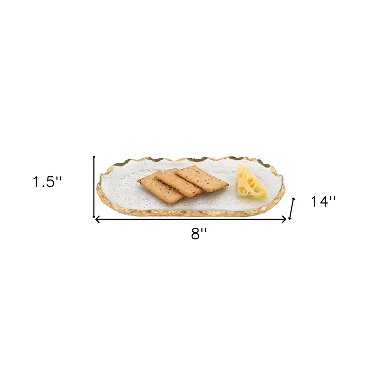 14 Glass Oval Edge Gold Leaf Platter