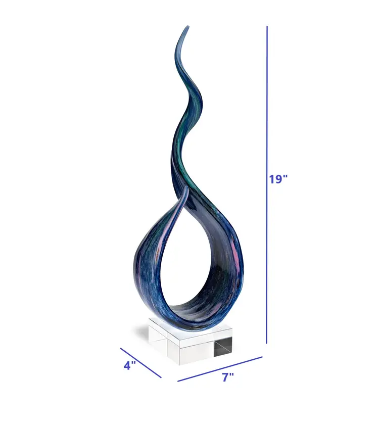 19" Blue and Green Murano Glass Modern Abstract Tabletop Sculpture
