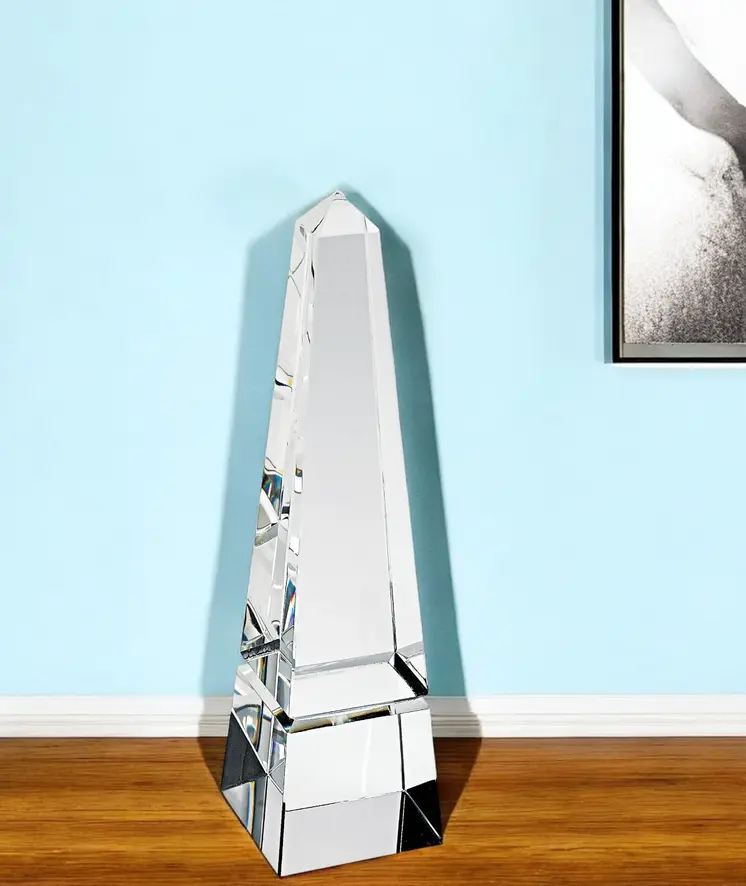 12" Clear Crystal Obelisk Statue