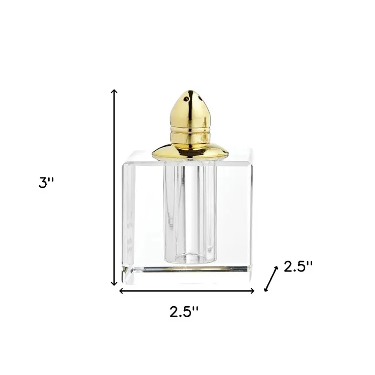 Handcrafted Optical Crystal And Gold Square Size Salt And Pepper Shakers