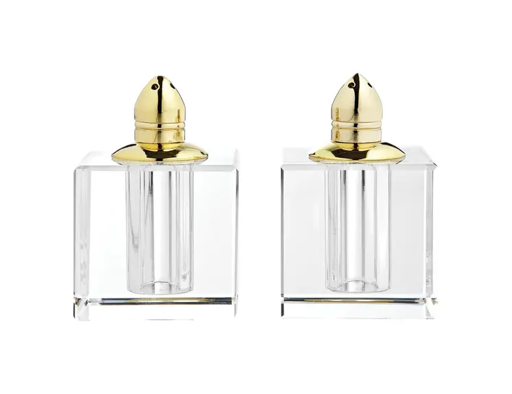 Handcrafted Optical Crystal And Gold Square Size Salt And Pepper Shakers