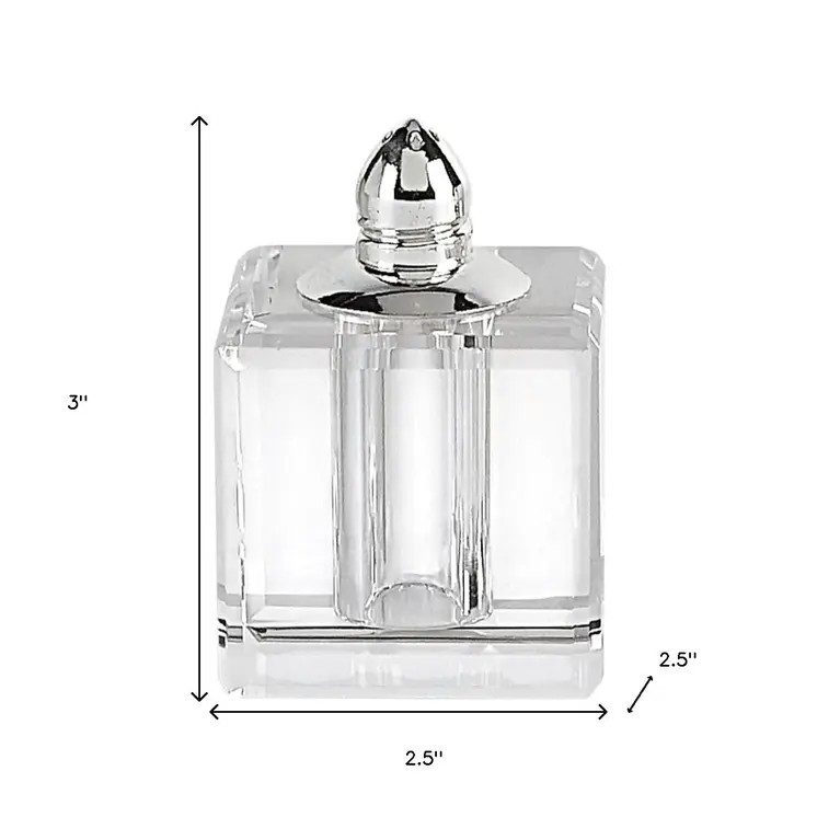 Set of Two Clear And Silver Crystal Pepper Shakers