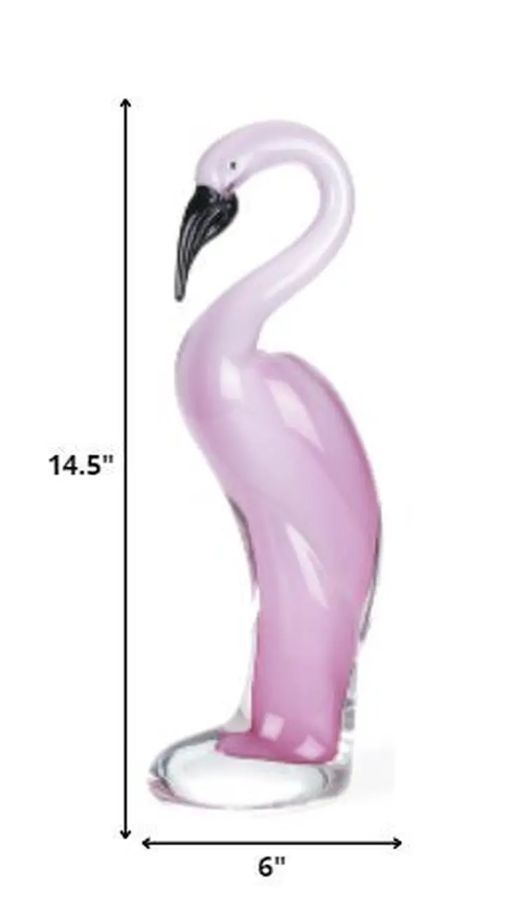 15" Pink Murano Glass Flamingo Figurine Tabletop Sculpture