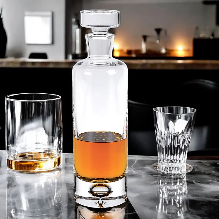 Mouth Blown European Crystal Round Decanter 28 Oz