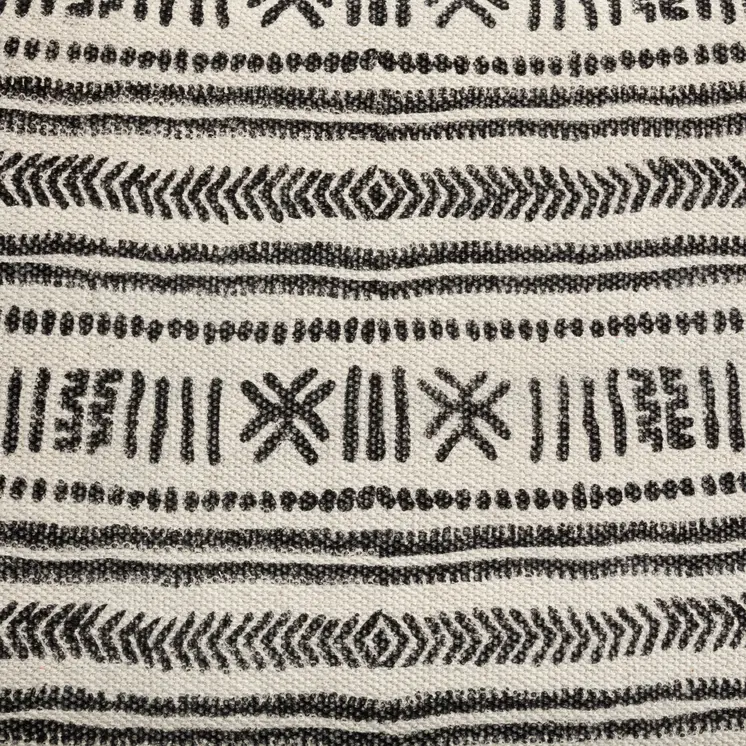 50" Gray Natural And Charcoal Abstract Tribal Cotton Blend And Solid Wood Bench