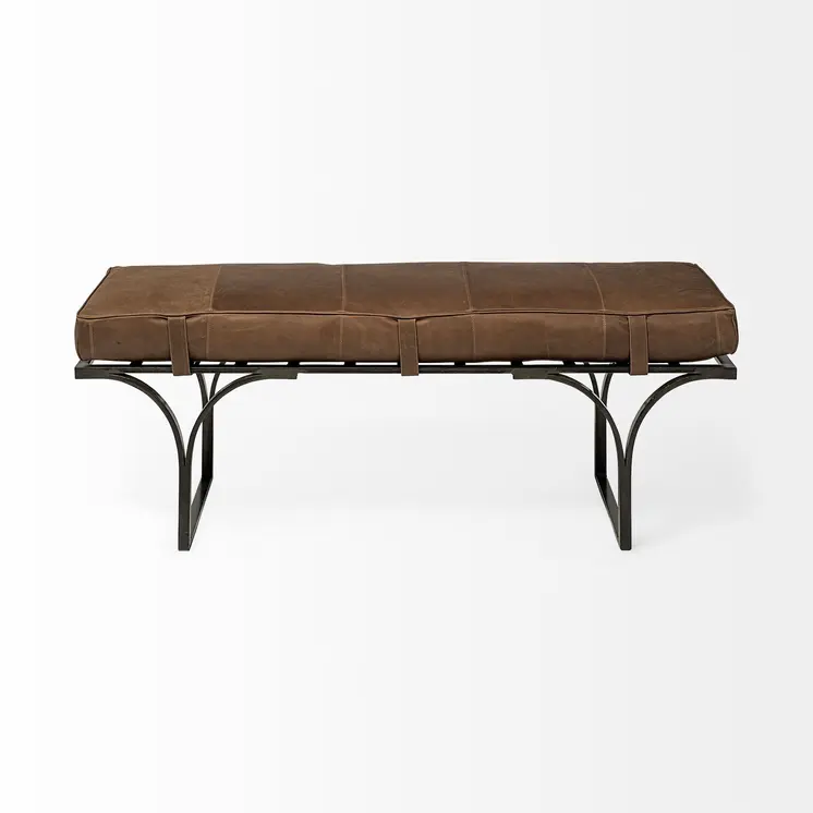55" Brown and Black Genuine Leather Upholstery Bench