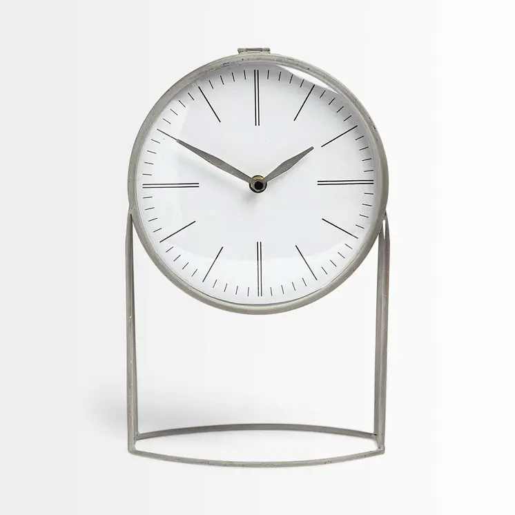 12" Gray Metal Table Clock