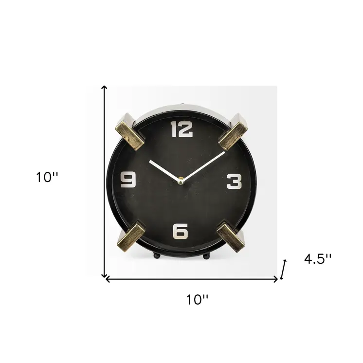 10" Black Stainless Steel Table Clock