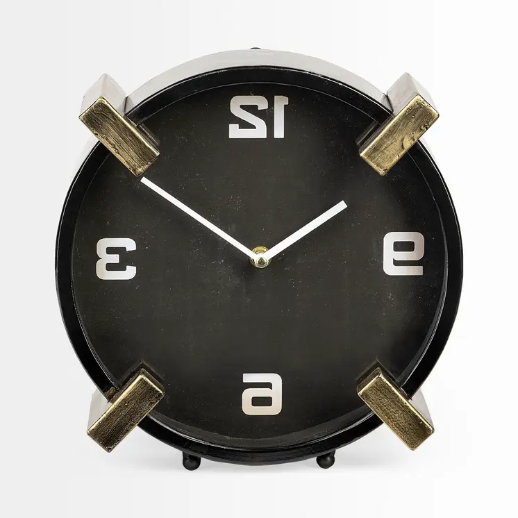 10" Black Stainless Steel Table Clock