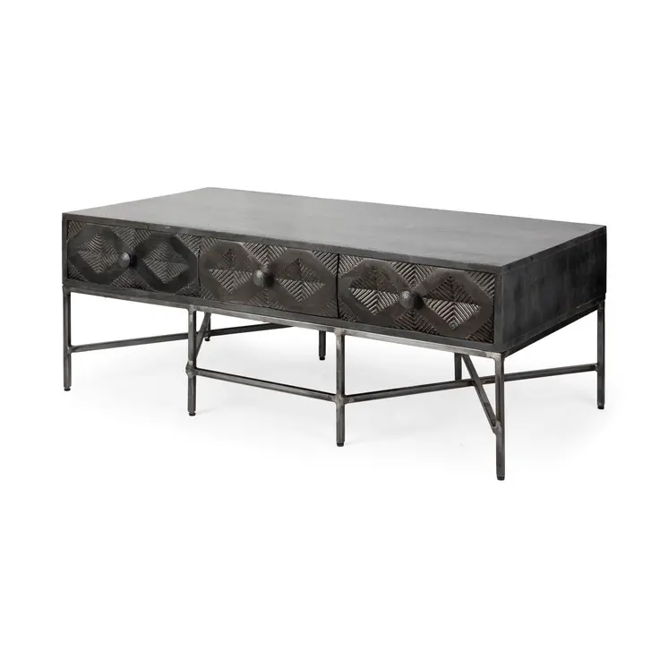 24" Brown Wood Coffee Table With Three Drawers