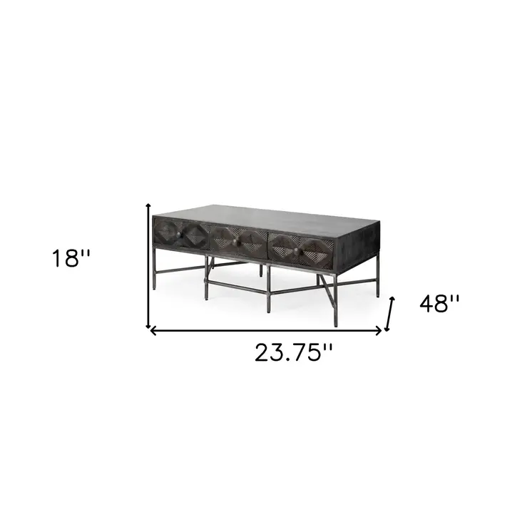 24" Brown Wood Coffee Table With Three Drawers