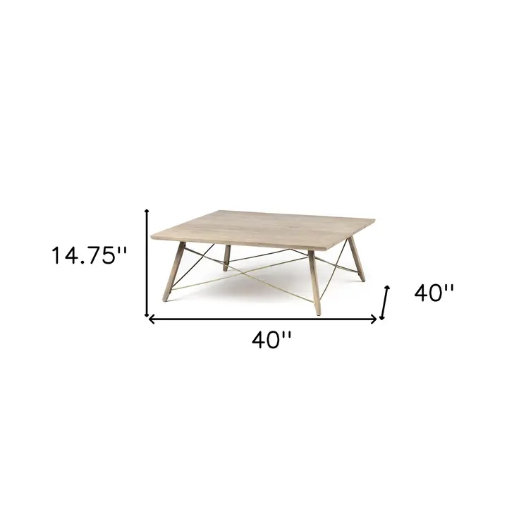 40" Brown and Black Solid Wood and Metal Square Coffee Table