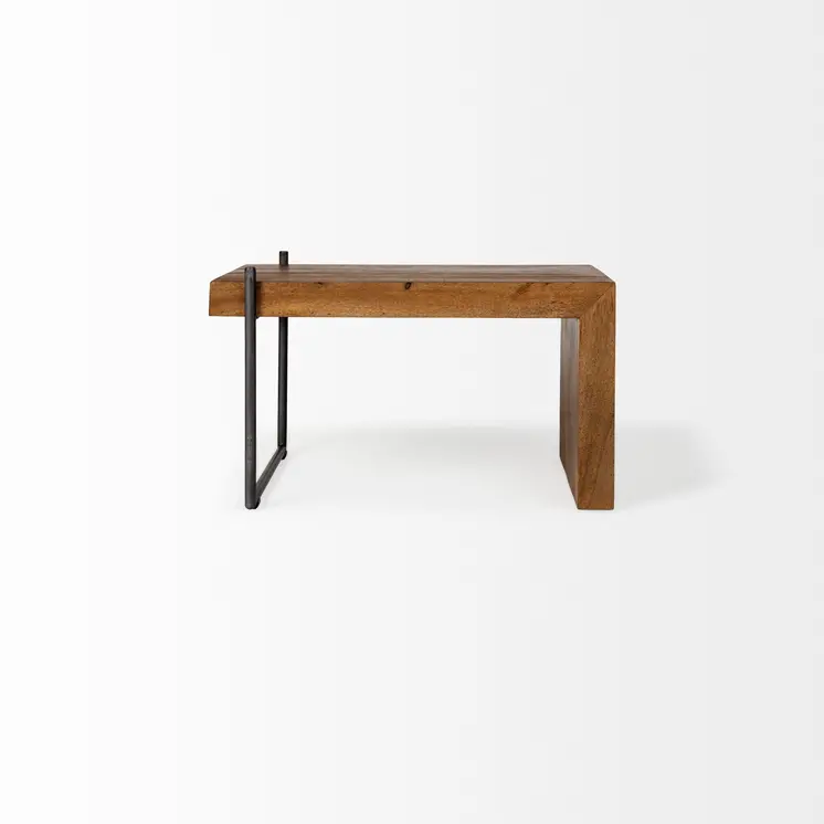 Set of Two Brown Solid Wood and Wood Nested Coffee Tables