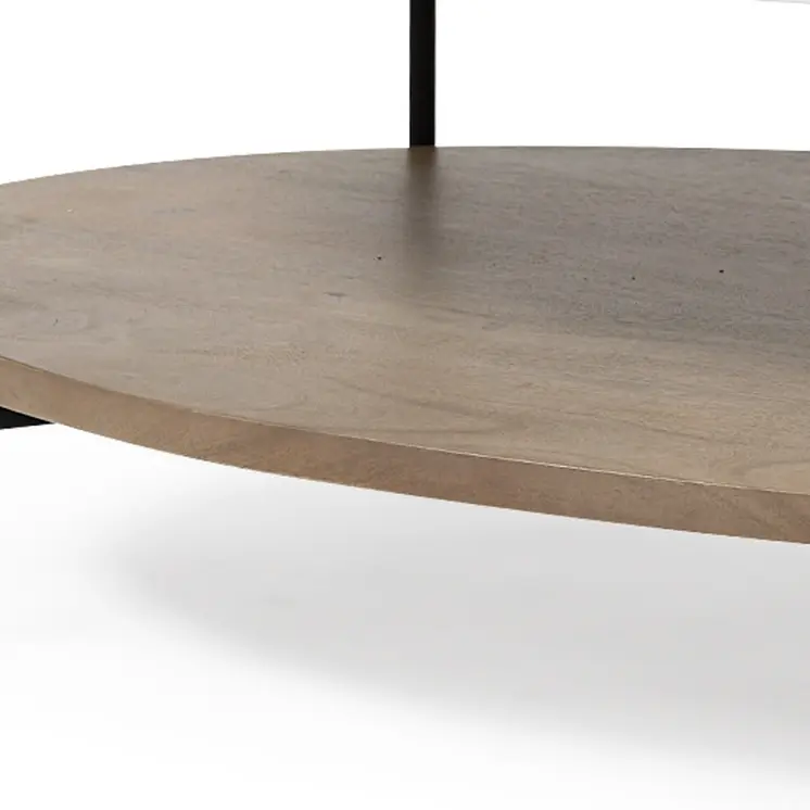 48" Brown and Black Genuine Marble and Metal Oval Coffee Table With Shelf